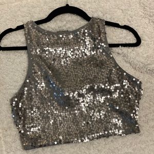 Silver Sequin Crop Top